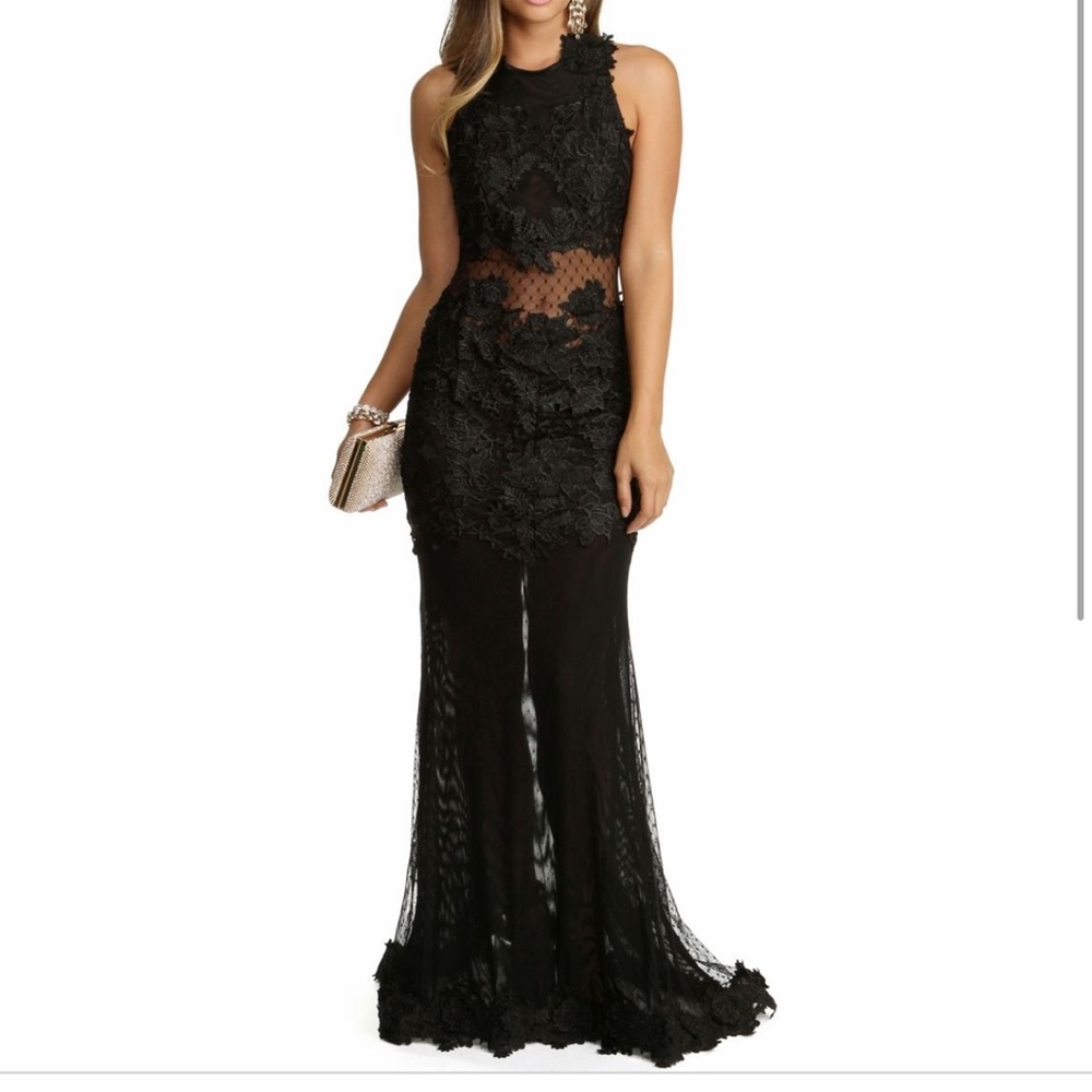 Black Victoria floral mesh dress